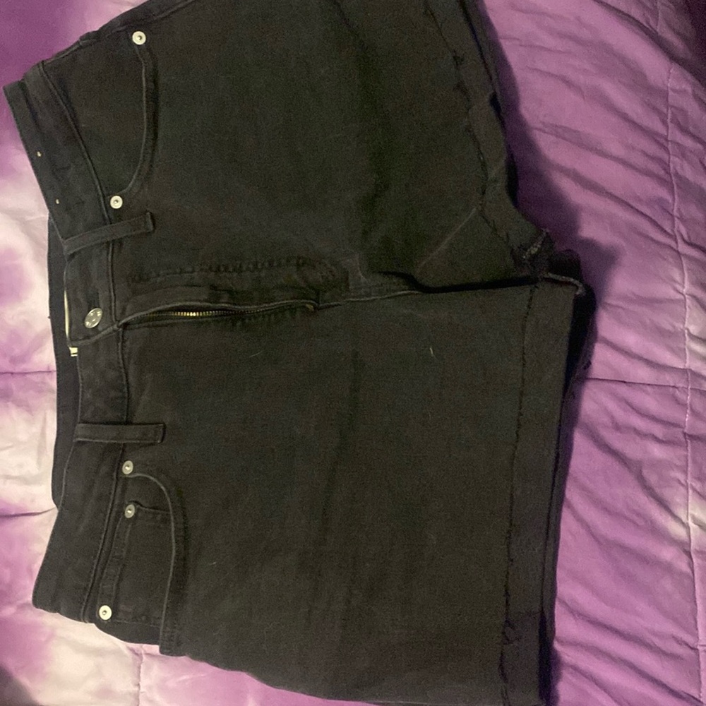 Black denim high waisted shorts